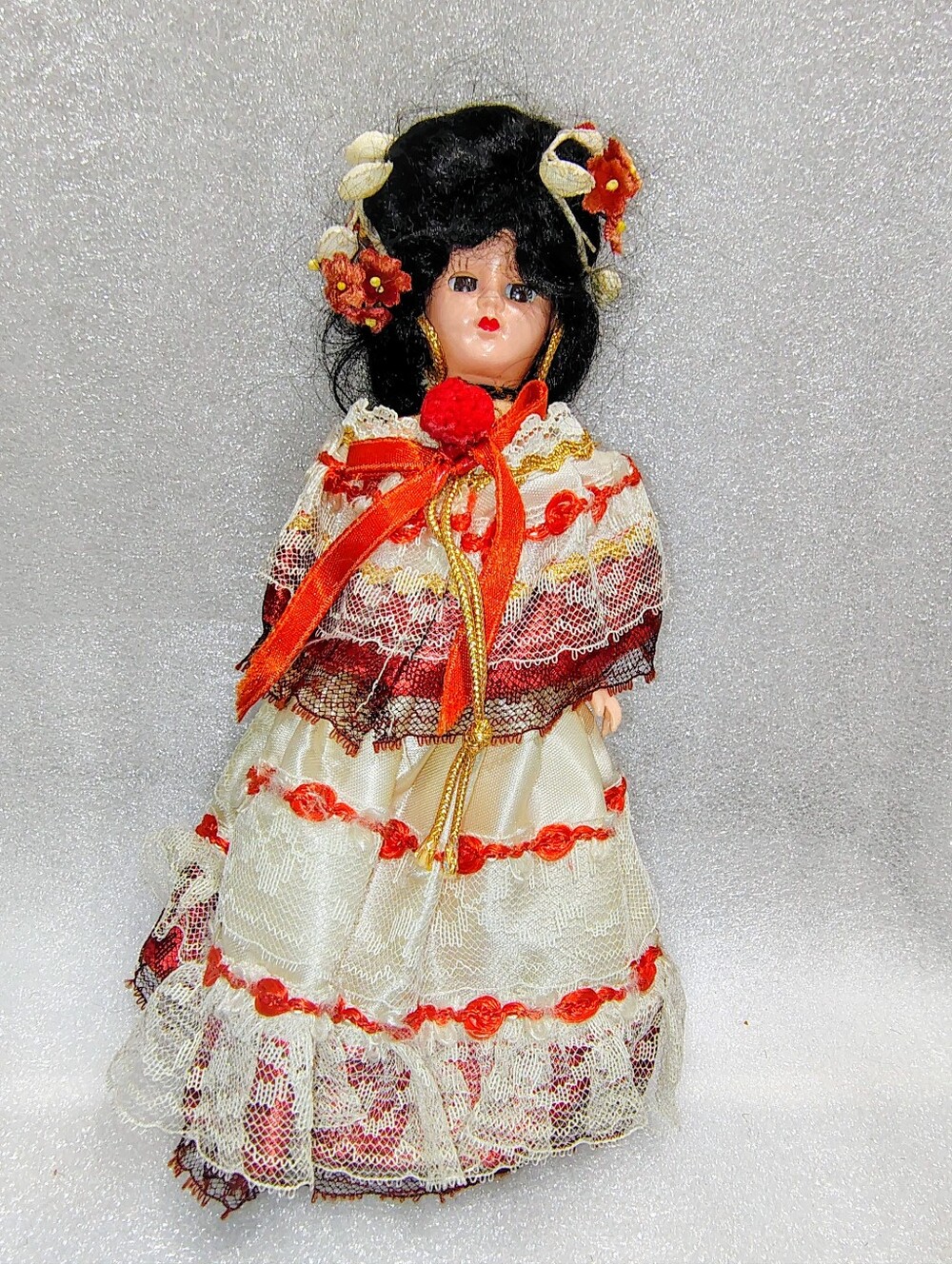 Vintage 8” Spanish Folk Costume Doll Sleep Eyes Hard Plastic 1950s 60s